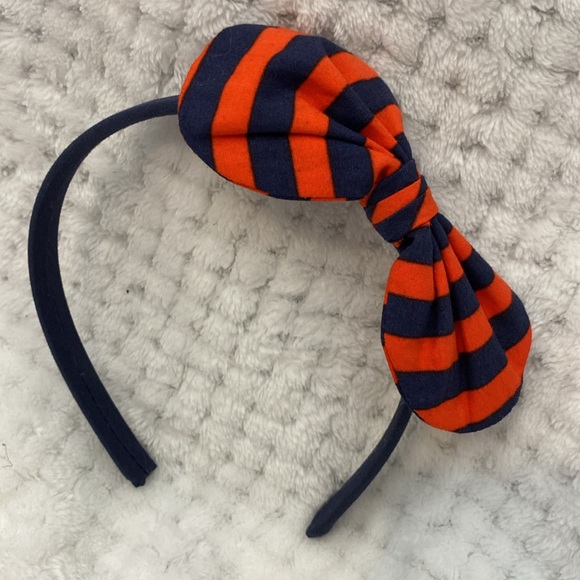 2/$15 Navy blue and orange striped bow headband - Picture 1 of 3